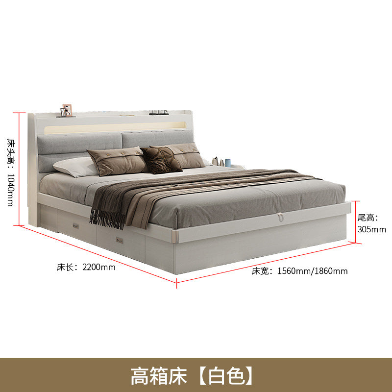 Custom Fabric Bed1.5Small Apartment Master Bedroom Soft Pack Technology Fabric Double Bed Simple Solid Wood Storage Bed Organizer