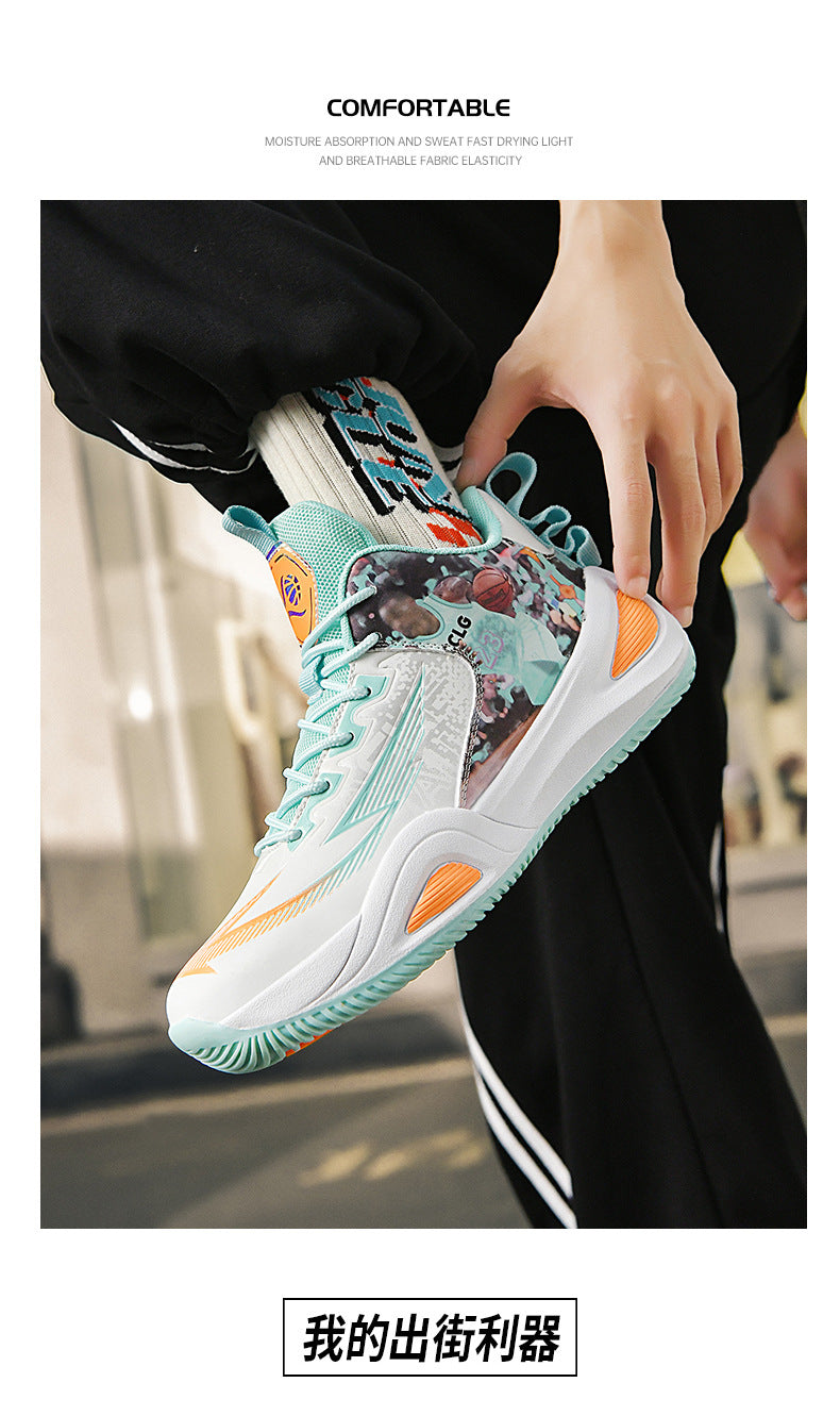 New Trendy Fashion Men's Youth Student Practical Basketball Boots Outdoor Sports Letter Non-Slip Basketball Shoes