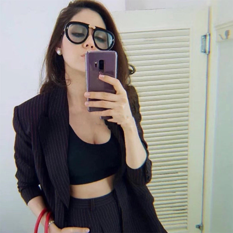 Diamond-Encrusted Foldable Sunglasses for Women Fashionable Internet Celebrity Style Sunglasses Artistic Bare-Faced Glasses Toad Glasses sunglasse