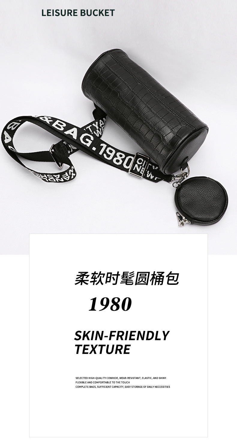 Crocodile Pattern Single Shoulder Women's Bag Trendy Fashion Crossbody Bag Niche Versatile Personality Mini Cylinder Underarm Women's Bag