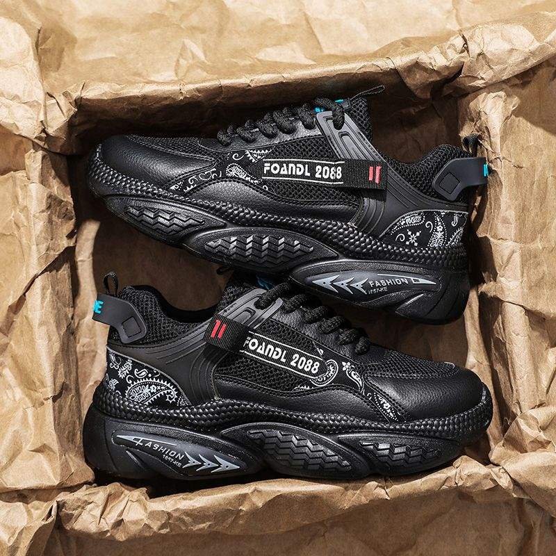 Internet Celebrity Men's Shoes Summer Mesh Breathable Versatile Sports Running Shock Absorption Thick Sole Height Increasing Dad Trendy Shoes