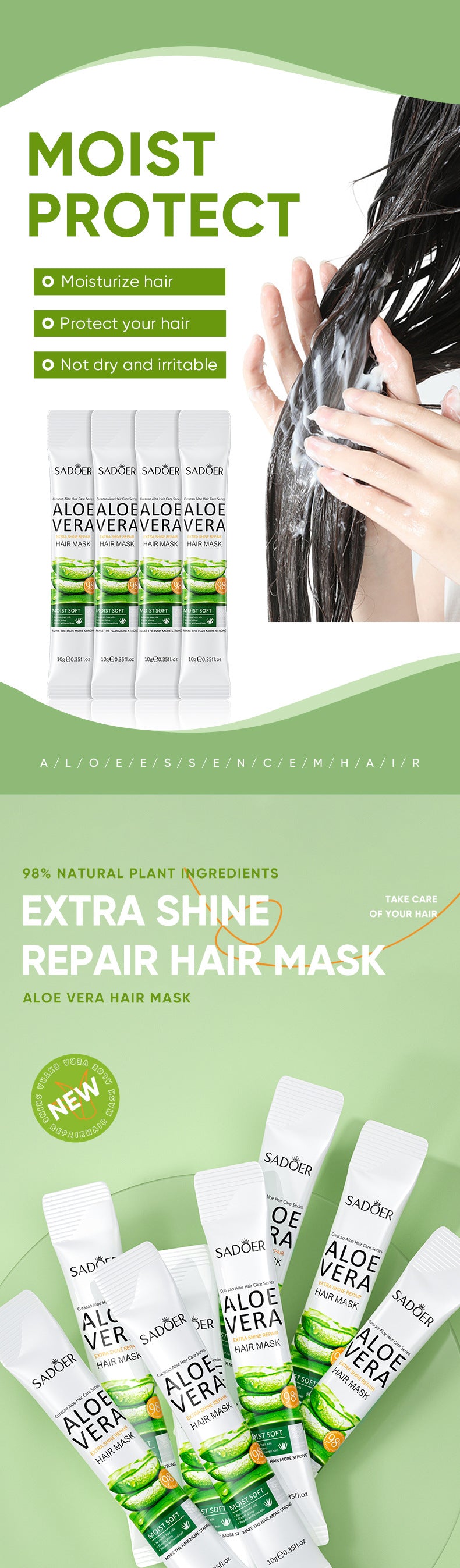 Aloe Vera Hair Mask10g SADOER Smooth and Improve Frizz Portable Cross-Border Wholesale