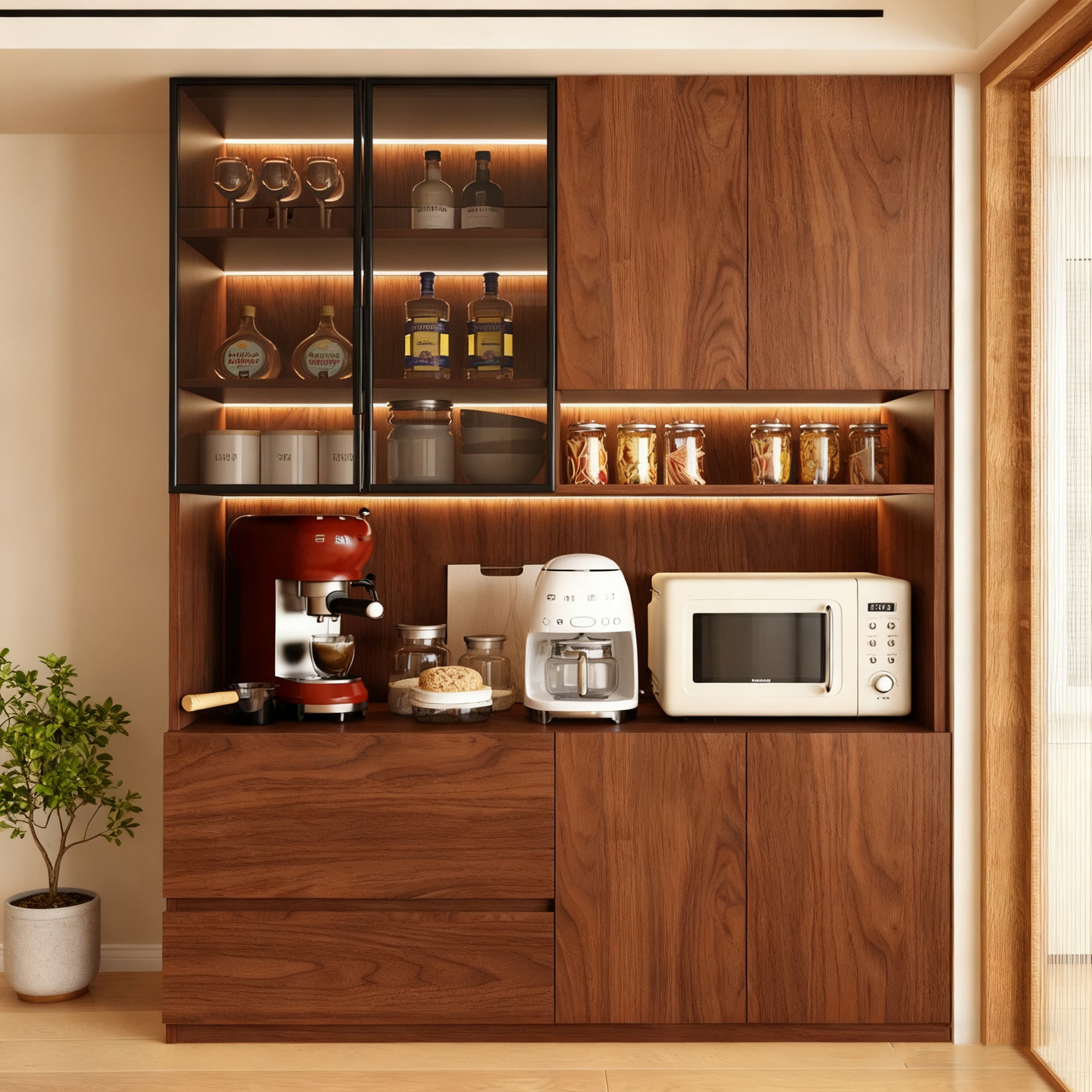 Custom Aluminum Alloy Sideboard for Home, Wall-Mounted Integrated Storage, Vintage Style Tea Cabinet, Direct from Factory