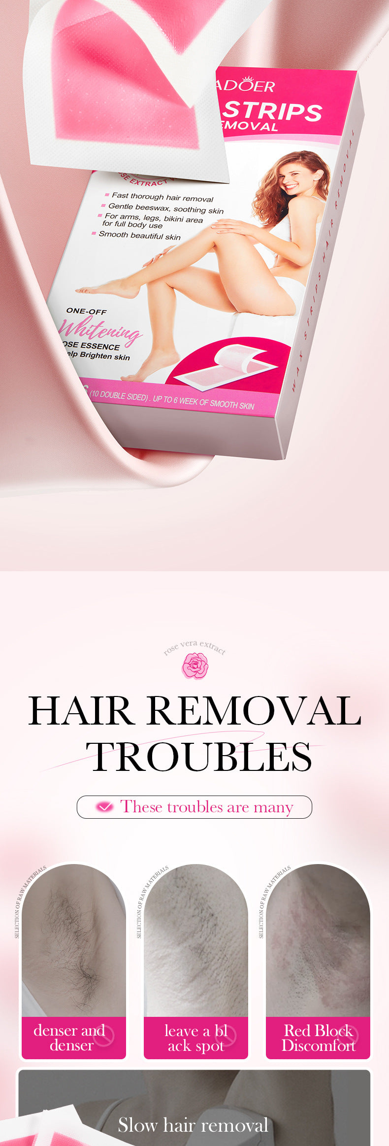 Full English Aloe Vera Double-Sided Hair Removal Wax Paper SADOER Armpit Hair Leg Hair Body Hair Removal Hair Removal Cream  Wholesale