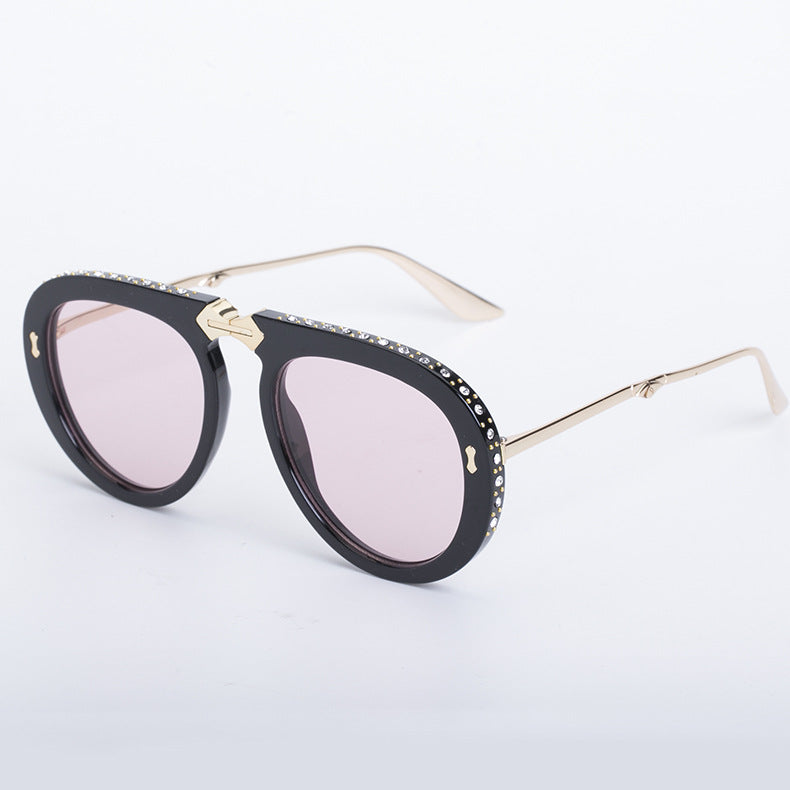 Diamond-Encrusted Foldable Sunglasses for Women Fashionable Internet Celebrity Style Sunglasses Artistic Bare-Faced Glasses Toad Glasses sunglasse