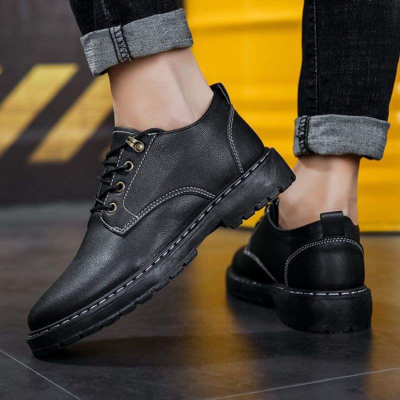Summer Work Leather Shoes Casual Kitchen Men's Shoes Waterproof Non-Slip Oil-Proof Chef Shoes Black Work Boots for Young People