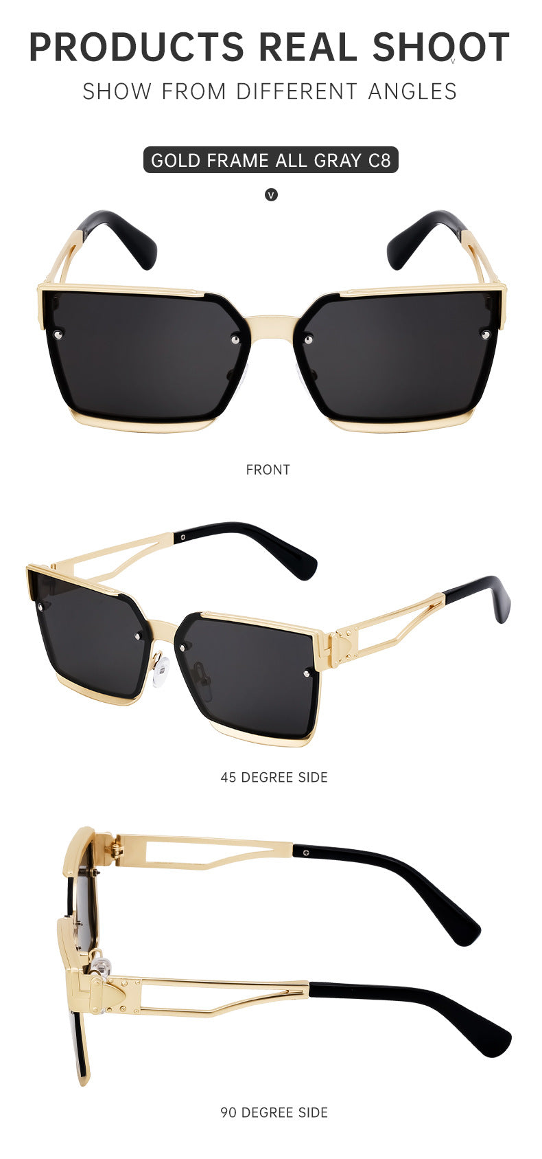 European and American Retro Punk Style Square Frame Sunglasses for Women Outdoor Sunshade Sunglasses for Men High-end Glasses Wholesale