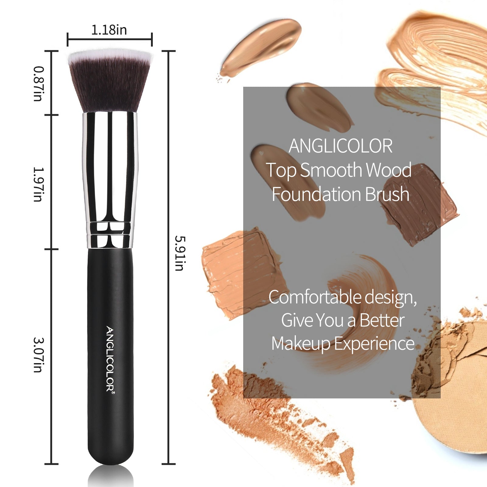 ANGLICOLOR Beauty Flat Head Foundation Brush Soft Thin Handle Makeup Brush Portable Soft Bristle Wooden Handle Beauty Brush