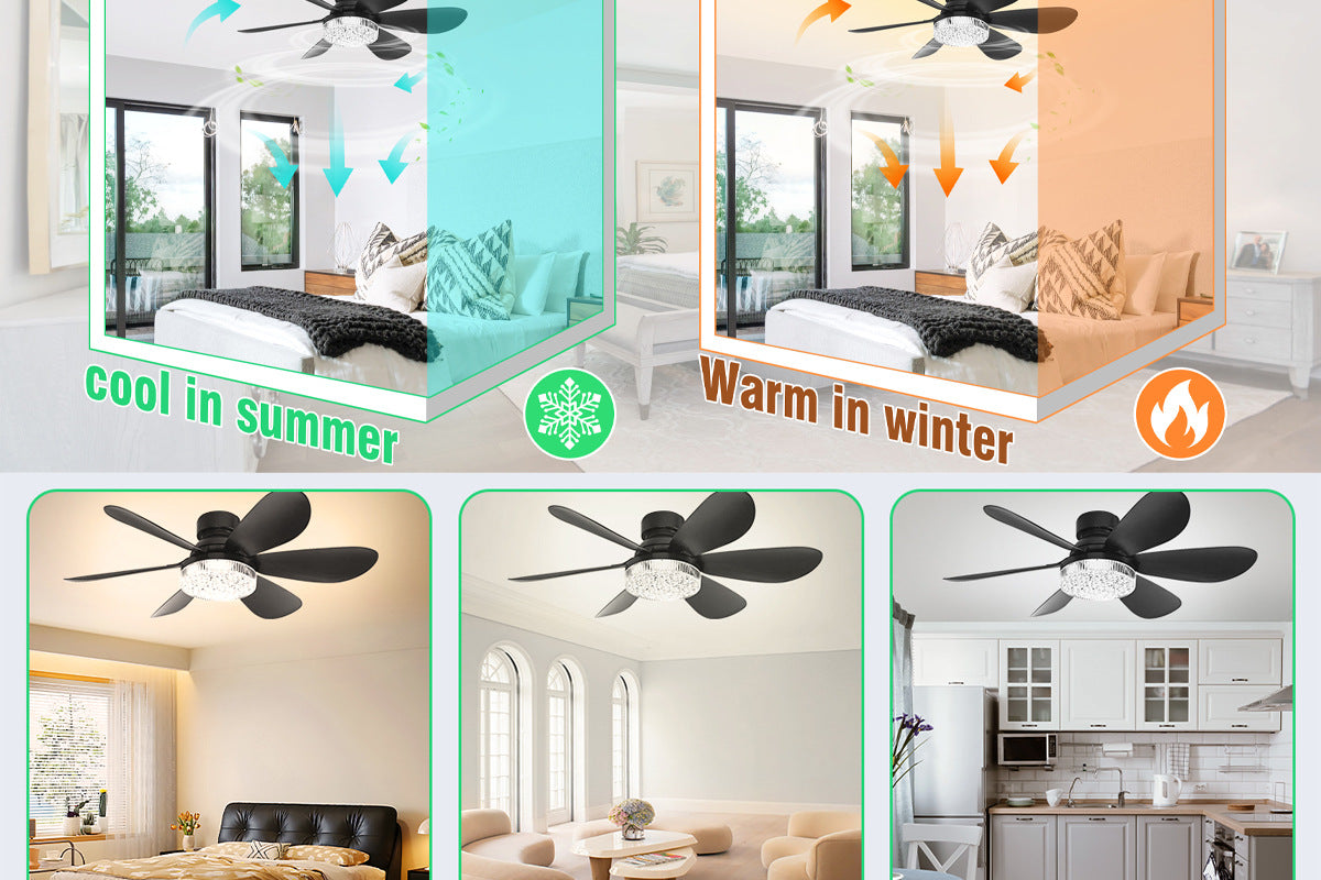 40W Crystal Fan Light Ceiling Fan Light Flower-Shaped Fan Light Living Room Ceiling Fan Light Simple Detachable Fan Blade Light Colorful