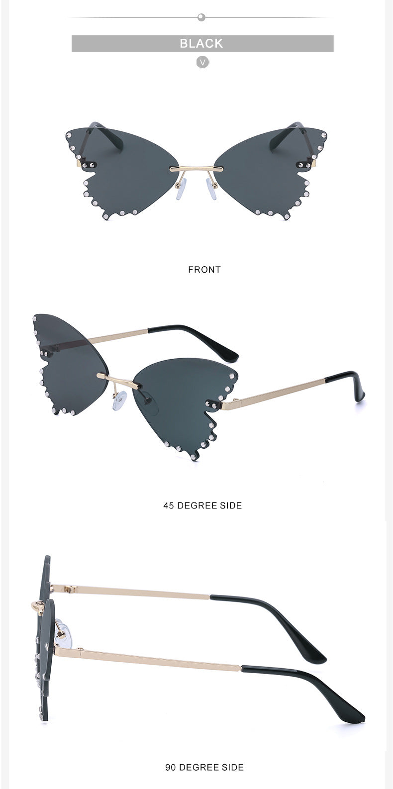 New Style Sunglasses for Women with Rhinestones Butterfly Sunglasses Trendy Personality Halloween Party Quirky Cool Glasses