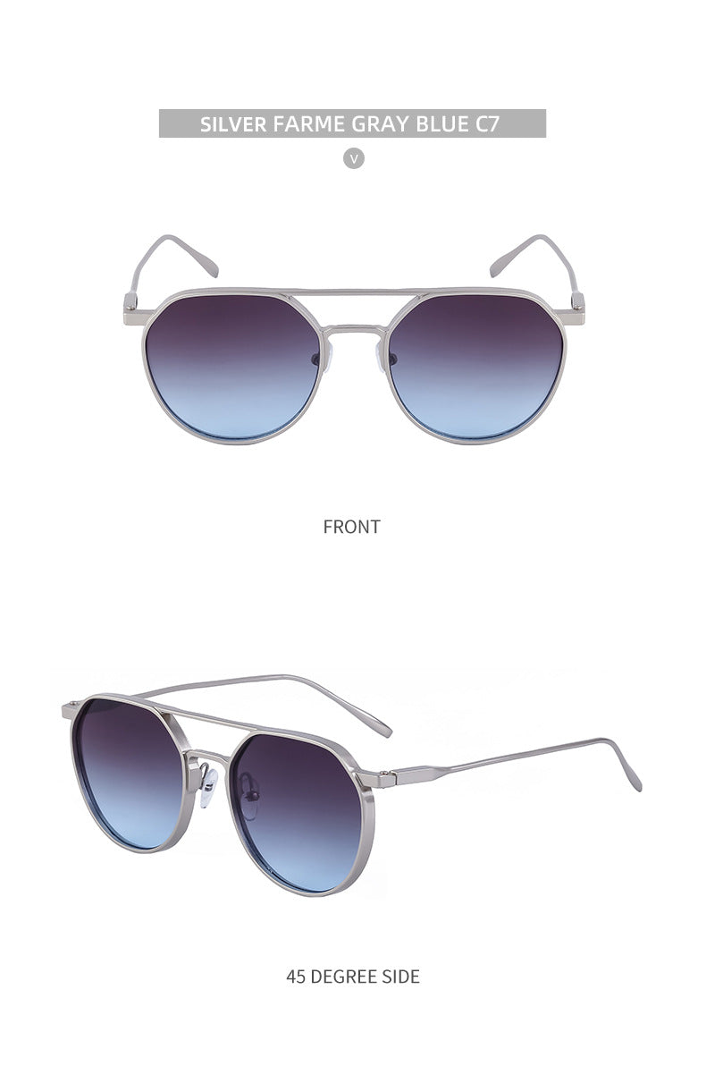 New Retro Oval Frame Glasses Metal Double Bridge Pilot Sunglasses Men's High-end Driving Sun Protection Sunglasses