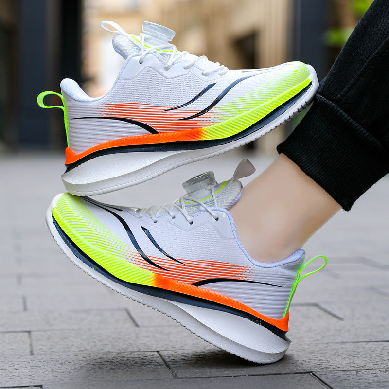 Children's shoes2025Rotating Button Leather Waterproof Boys' Running Shoes Girls' Lightweight Non-Slip Sports Shoes Trendy