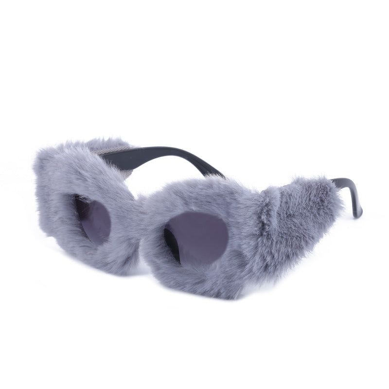Puppy Style Plush Winter Sunglasses for Women Fashion Cat Eye Sunglasses European and American Style Sunglasses