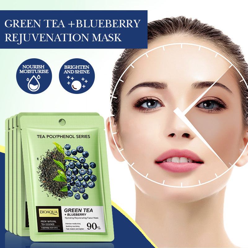 Green Tea Blueberry Rejuvenating Mask BIOAOUA Hydrating and Moisturizing Face Mask Stickers Cross-Border Wholesale
