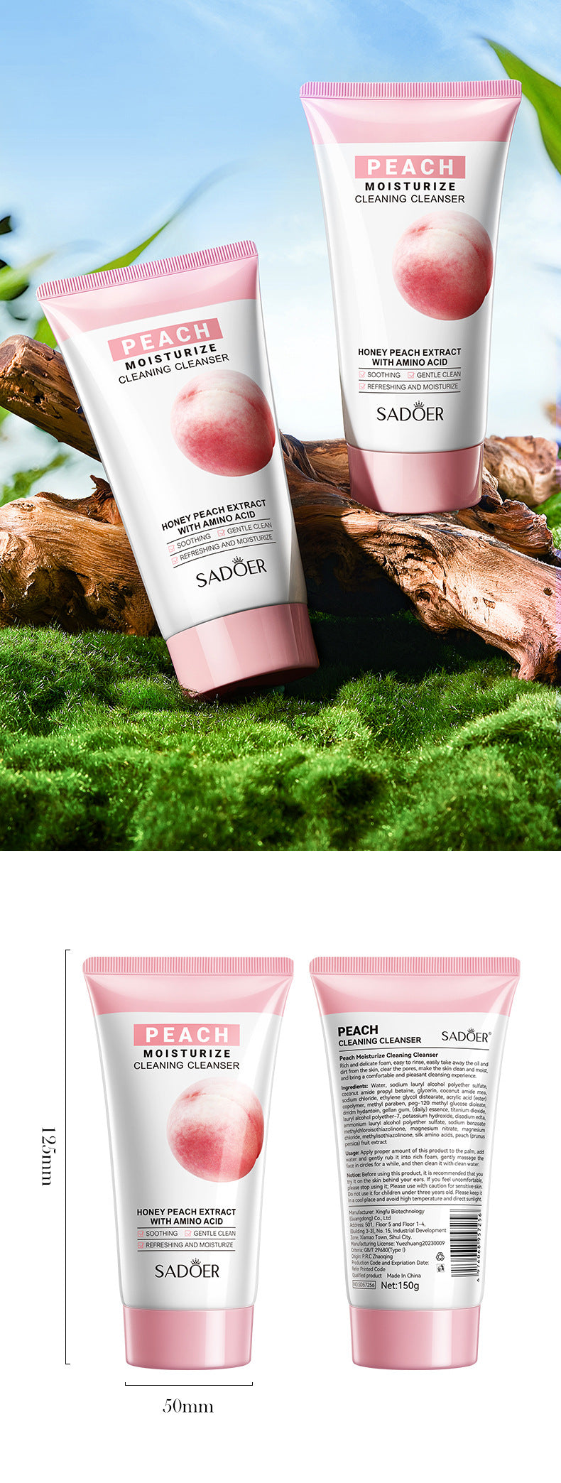 Full English Facial Cleanser150g SADOER Green Tea Cleansing Peach Moisturizing Cleanser  Wholesale