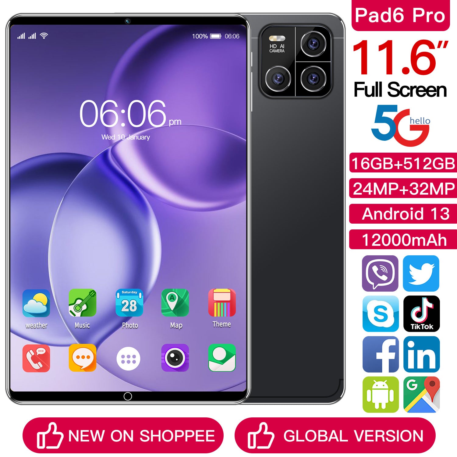 In stock hot sale Pad6Pro Android Tablet16+512G Large Screen Eye Protection Computer Manufacturer Wholesale