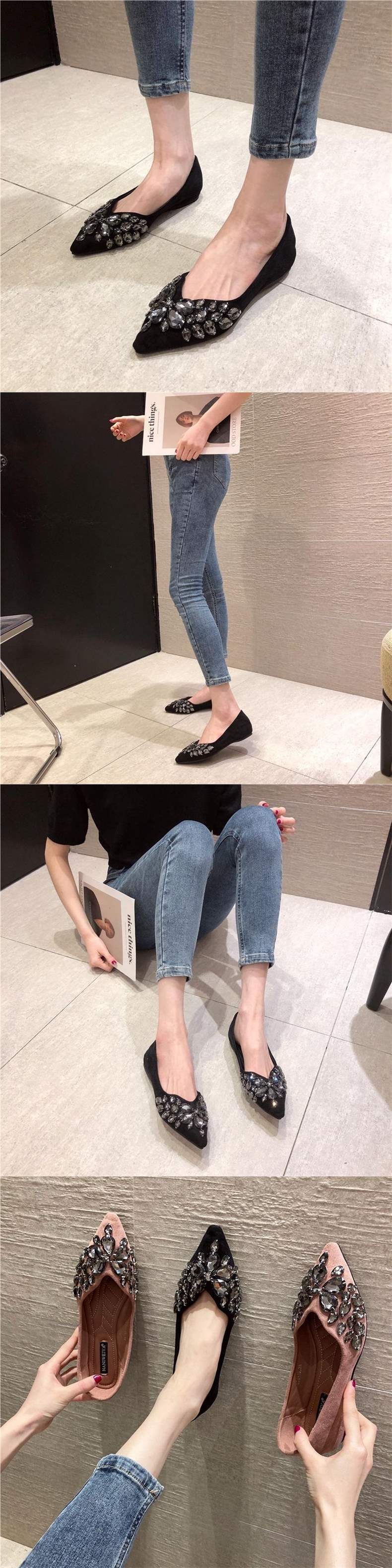 European and American Style2025Spring Summer New Women's Shoes Suede Fashion Shallow Mouth Pointed Toe Hidden Wedge Flat Heel Flat Shoes