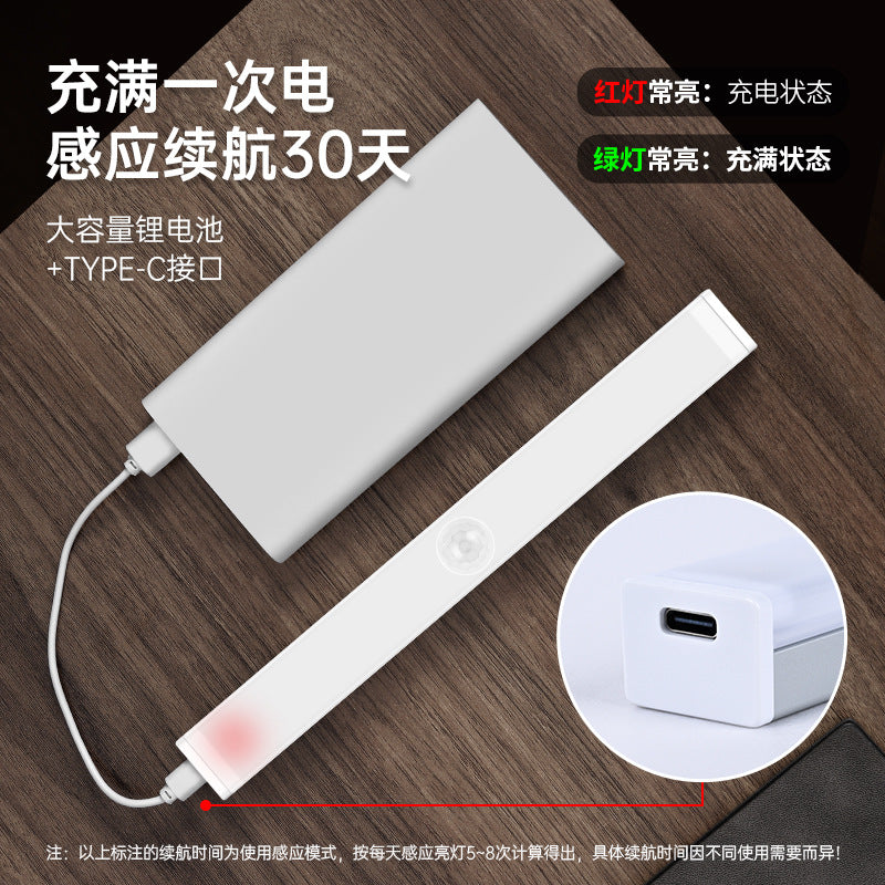 Intelligent Human Body Sensor led Rechargeable Strip Light Wiring-free Magnetic Self-adhesive Cabinet Wardrobe Light Strip