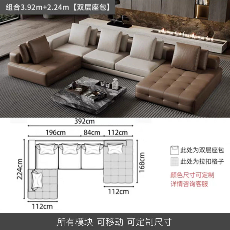 Lawrence Genuine Leather Sofa Italian Minimalist Style for Small and Large Apartments, Villas, and Clients, Corner Sofa, Modern Straight Row Leather Sofa Shipping and tax not included