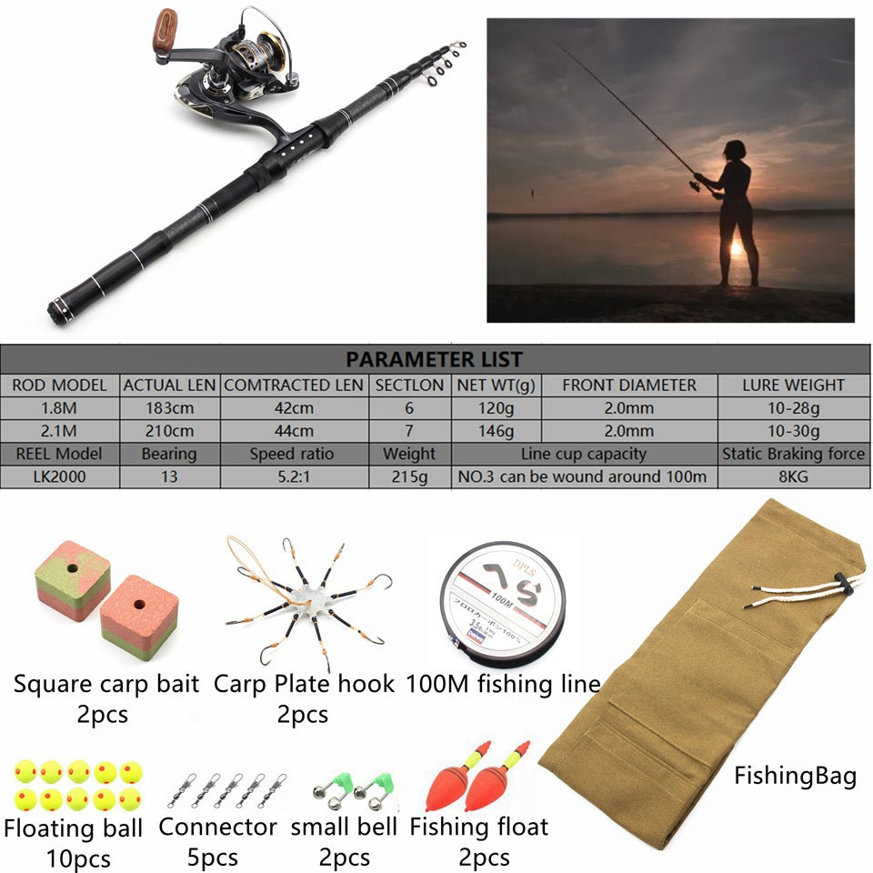 Ultra-short Portable European Carp Fishing Set Fishing Gear Combination European and American Fishing Rod Sea Rod Can Be Used FBA