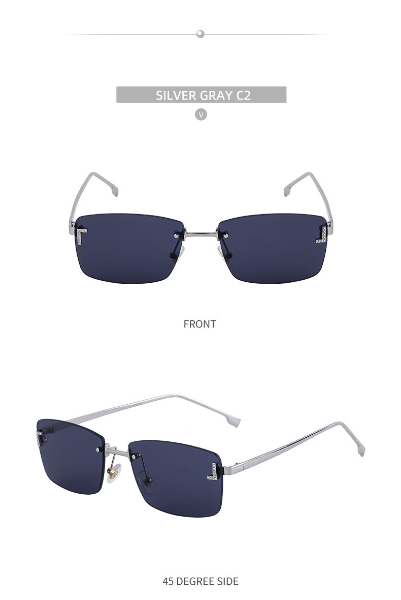 【Customization】European and American Frameless Cut Edge Sunglasses with Rhinestones Square Frame Sunglasses for Women sunglasses