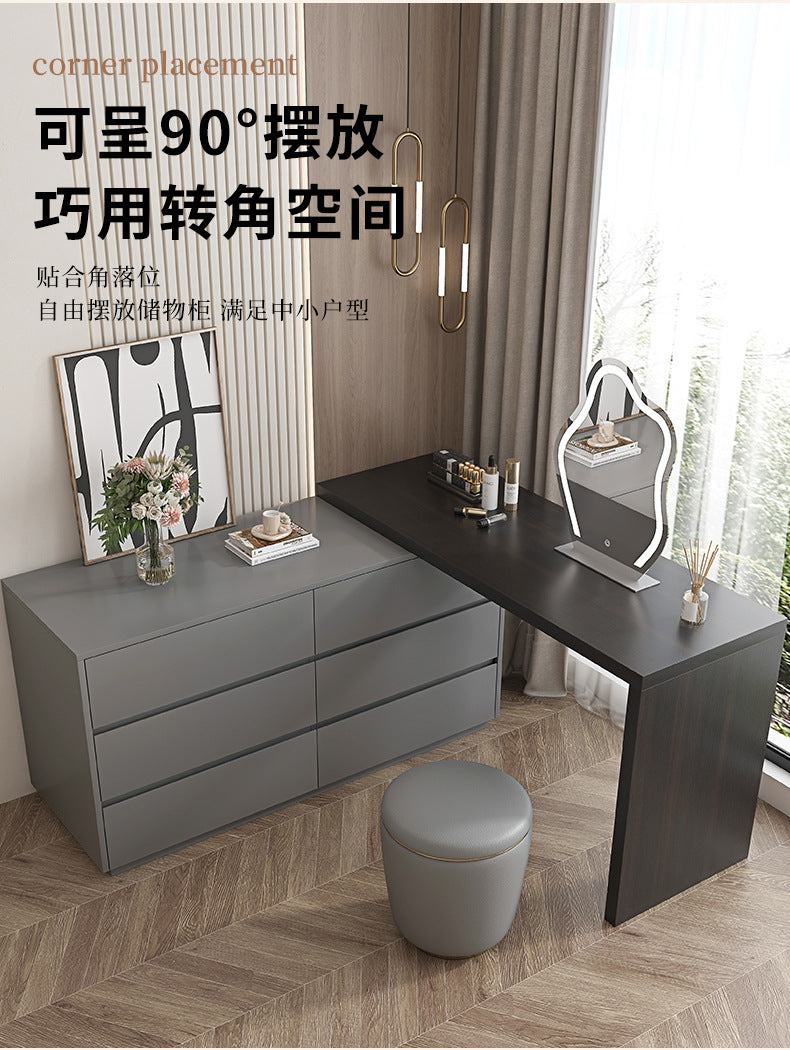 Solid Wood Dressing Table Bedroom Chest of Drawers Integrated Makeup Mirror Dressing Table Storage Cabinet Light Luxury Extendable Makeup Desk