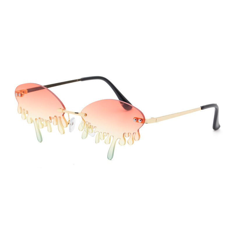 Christmas Costume Personality Tear Sunglasses for Women Metal Frameless Sunglasses Trendy European and American Party Funny Glasses