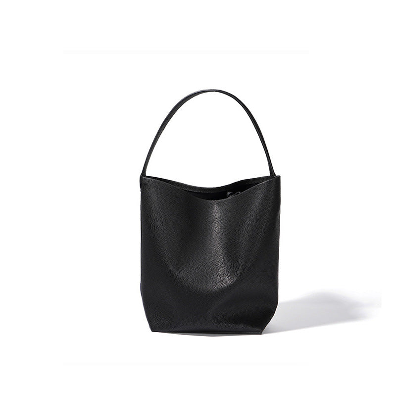 Women's Genuine Leather Underarm Bag, Large Capacity Single Shoulder Tote Bag, Top Layer Cowhide Commuter High-End Bucket Bag