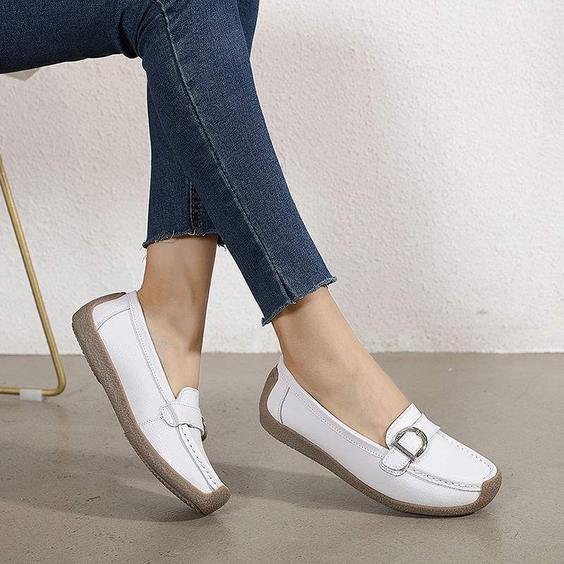 Genuine Leather Cowhide Sole Deep Mouth Women's Shoes Soft Sole Mom Shoes Nurse Shoes Flat Loafers Women's Non-Slip Maternity Flats