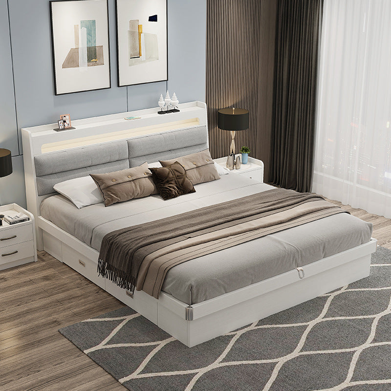 Custom Fabric Bed1.5Small Apartment Master Bedroom Soft Pack Technology Fabric Double Bed Simple Solid Wood Storage Bed Organizer