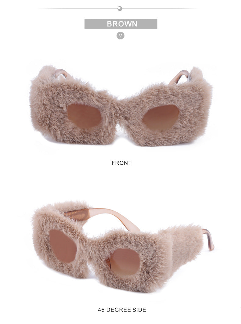 Puppy Style Plush Winter Sunglasses for Women Fashion Cat Eye Sunglasses European and American Style Sunglasses