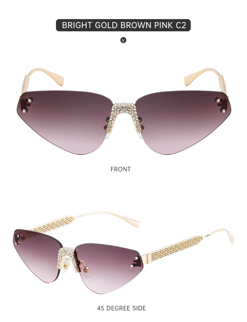 New European and American Fashion Frameless Sunglasses with Rhinestones for Women Outdoor Street Style Sunglasses Women Sun Protection Wholesale shades