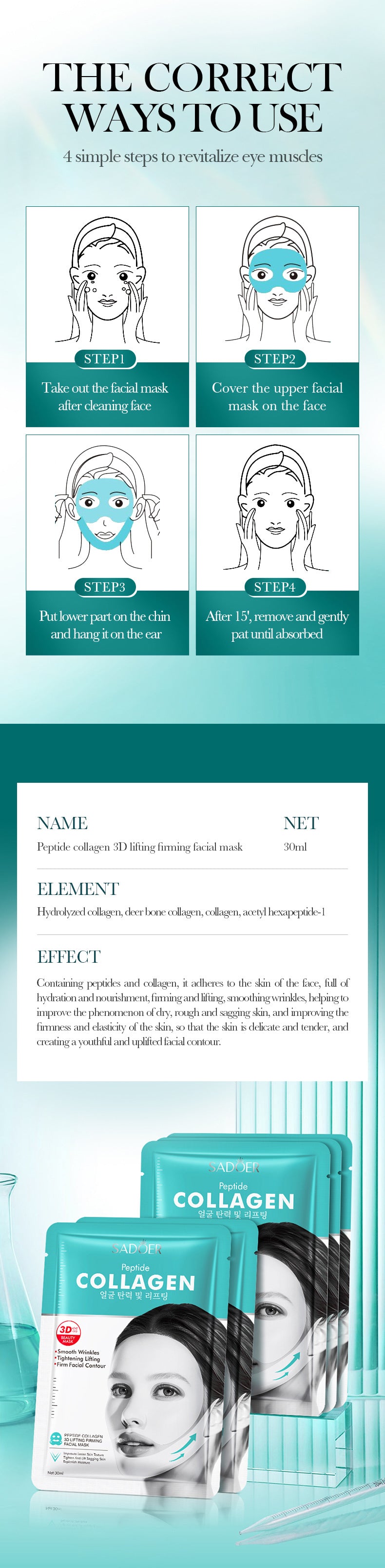 Full English Polypeptide Collagen Protein3D Lifting and Firming Face Mask SADOER Hydrating and Moisturizing Face Mask Wholesale