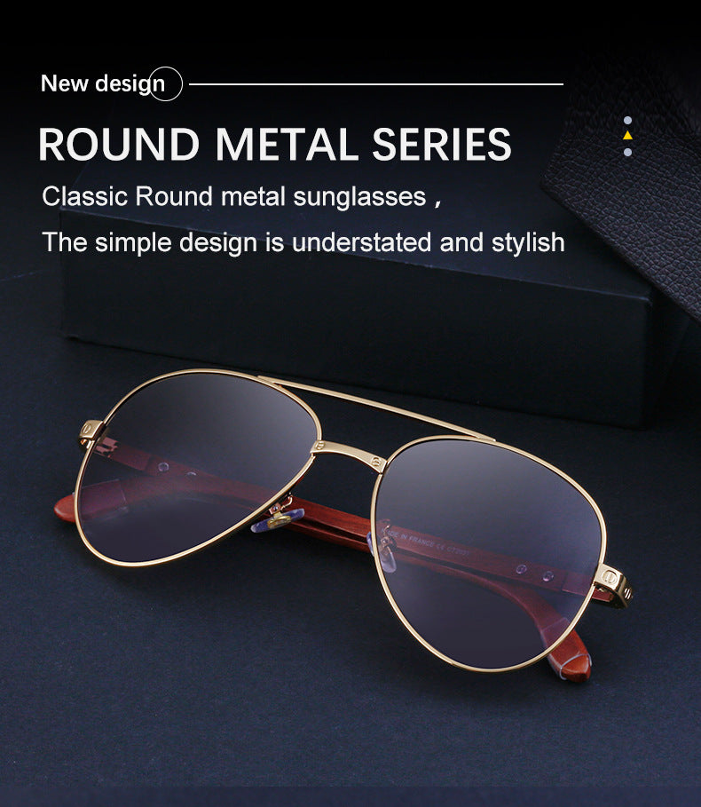 European and American Retro Wooden Leg Aviator Sunglasses for Men Wooden Driving Frog Sunglasses Wholesale