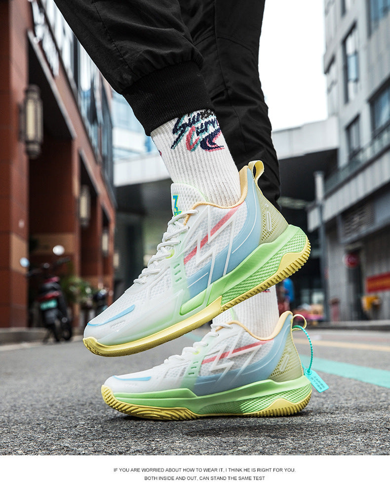 Men and Women Couple Shoes Korean Version Trendy Mesh Breathable Basketball Shoes Fashionable Night Glow Wear-resistant Shock-absorbing Rebound Sports Shoes