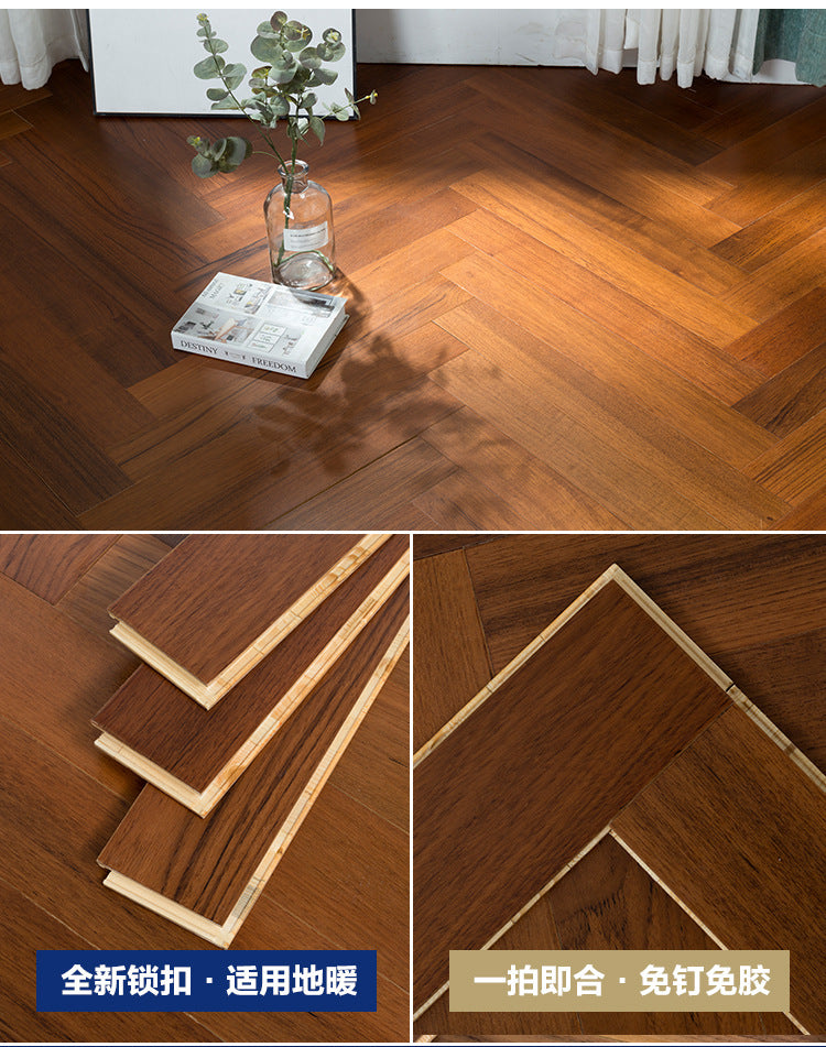 In-stock wholesale with on-site installation Herringbone Locking Floor Heating New Three-Layer Solid Wood Flooring Oak Black Walnut Flooring