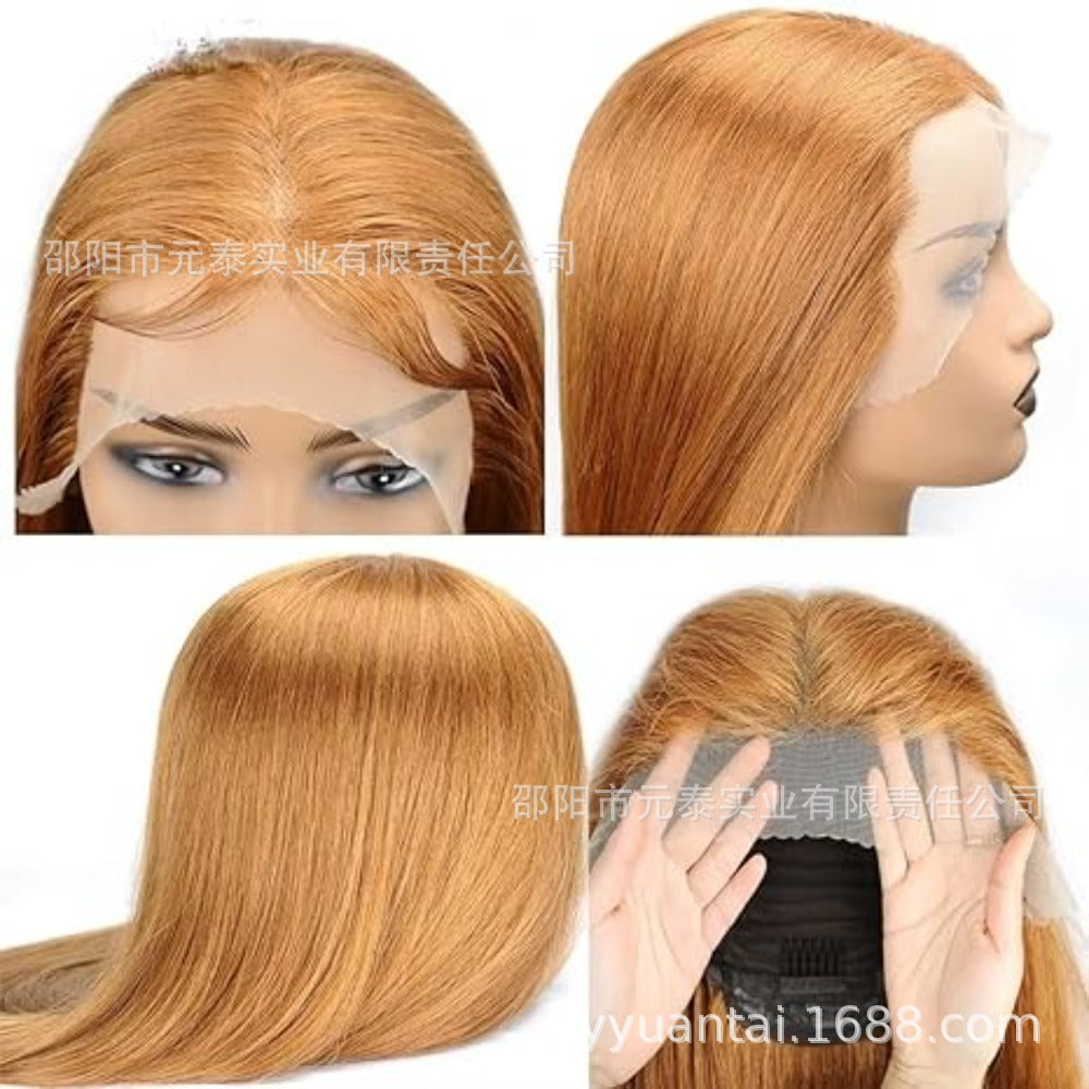 Wig for European and American Women, Middle Part, Long Straight Hair, Front Lace, Synthetic Fiber13*4*1T Headband wigs High Temperature Fiber Wig