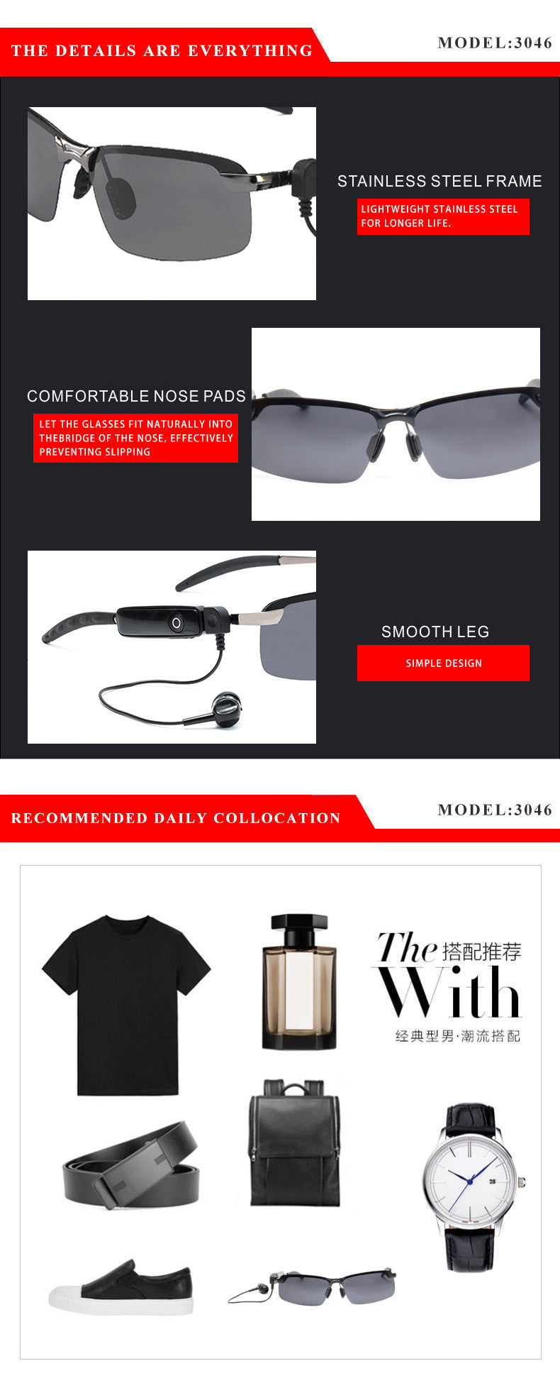 New Smart Stereo Bluetooth Music Glasses Retro Glasses Polarized Sunglasses Music Phone Driving Glasses