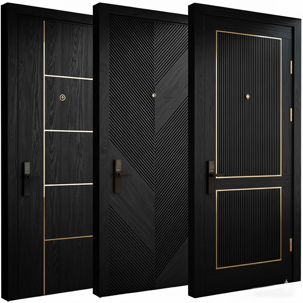 Italian Portes Interior Solid Wood Bedroom Walnut  Wooden Doors for Home Minimalist Porta