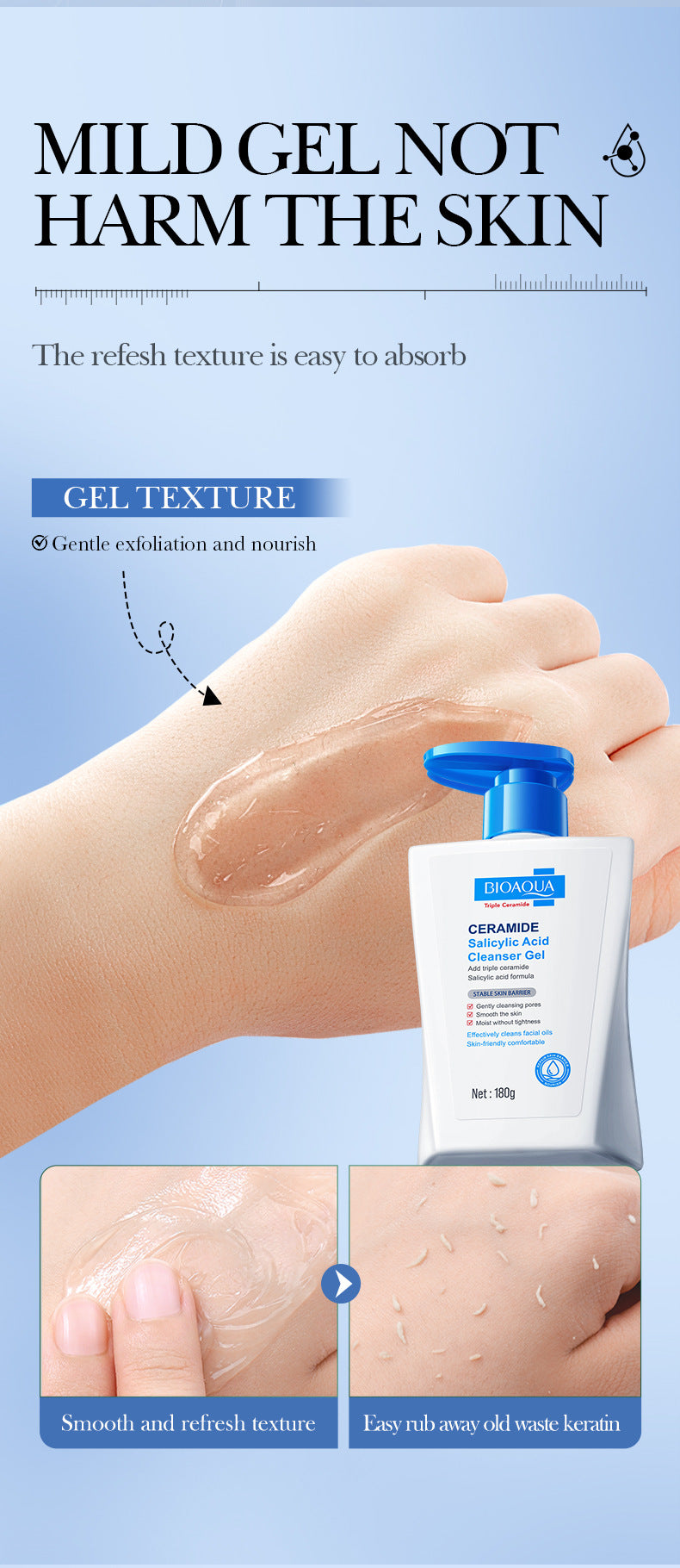 BIOAOUA Ceramide Salicylic Acid Cleansing Gel Cleansing facial cleanser  foreign trade wholesale