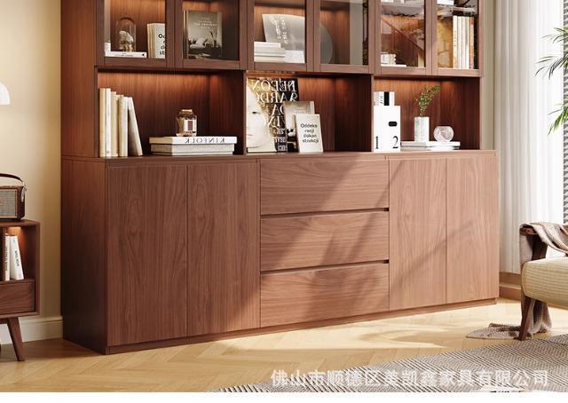 ENF Grade Oak Bookshelf Bookcase Floor-standing Storage Rack Living Room Wall-mounted Integrated Bookcase Storage Cabinet Organizer