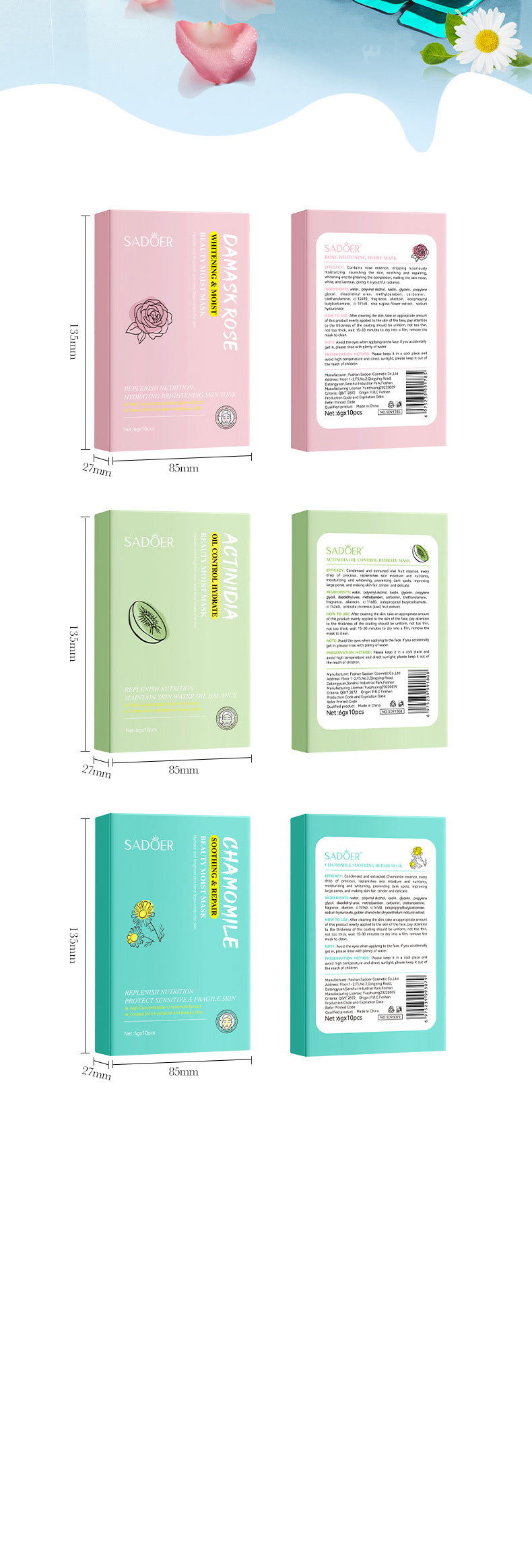 Cross-border Mud Mask Box Set SADOER Kiwi Hydrating Chamomile Smear Mask Foreign Trade Skin Care Products Wholesale