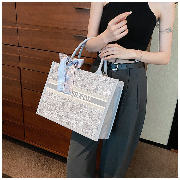 This Year's Trendy Handbag Large Capacity Embroidered Tote Bag for Women Trendy Texture Niche Commuter Handbag