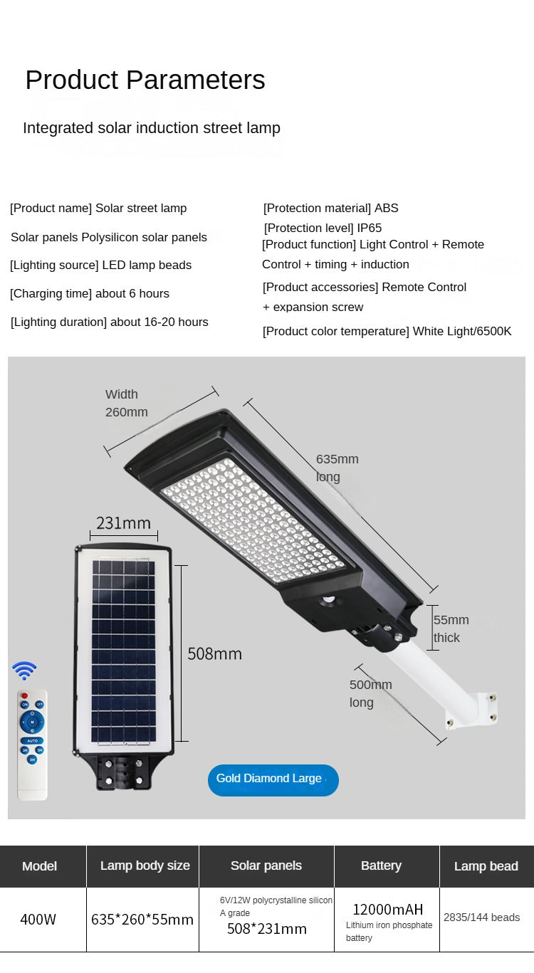 Solar Street Light Outdoor Portable Integrated Sensor Solar Garden 400W Led Street Light