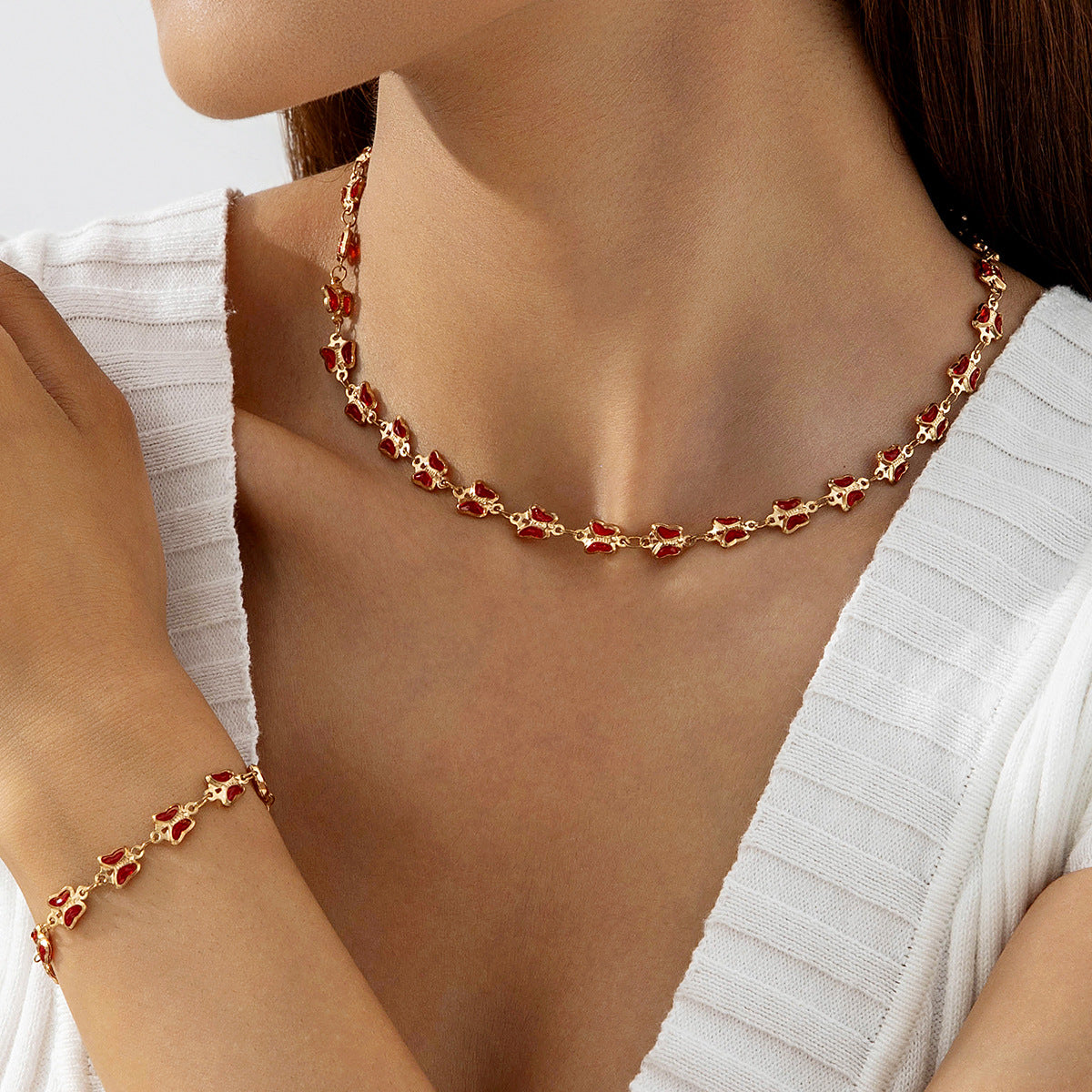 European and American New Style Green Zircon Niche Personality Retro Inlaid Diamond Short Necklace Collarbone Chain Choker chocker Female