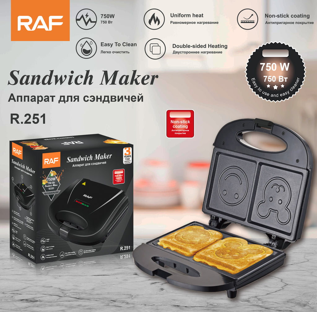 EU Standard Smiling Face Machine Sandwich Bread Baking Cute Toaster Household Multi-Functional Toasting Machine R.251