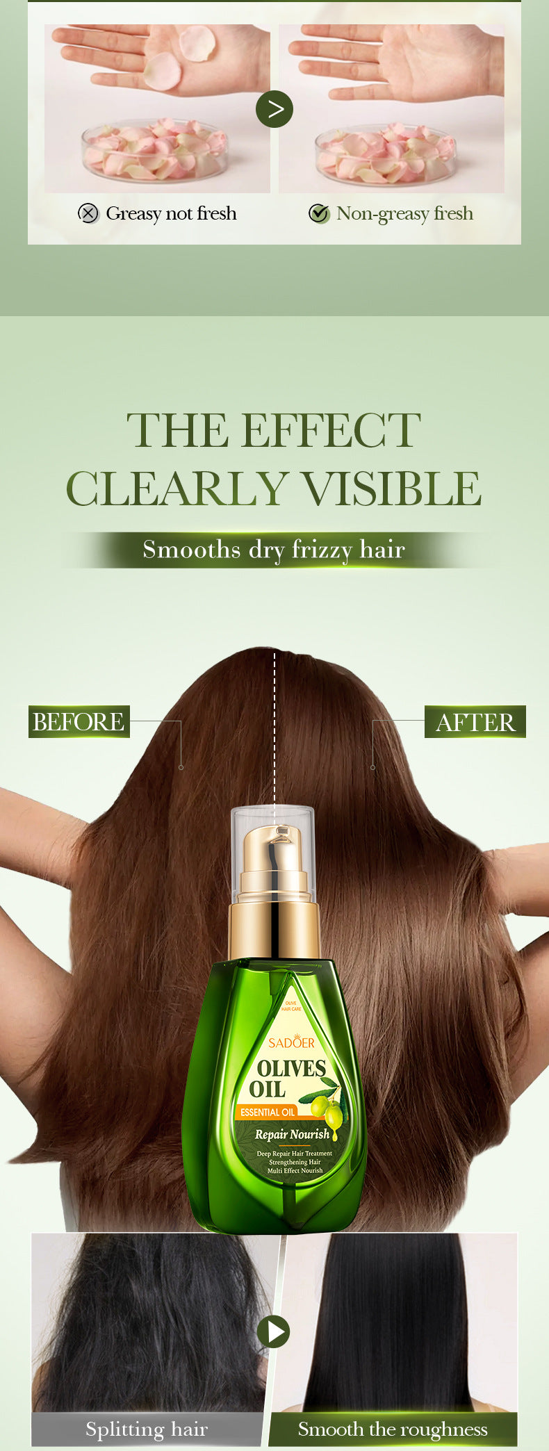 Full English Olive Hair Care Essential Oil70ml SADOER Qihuan Shiny Smooth Hair Conditioner  Wholesale