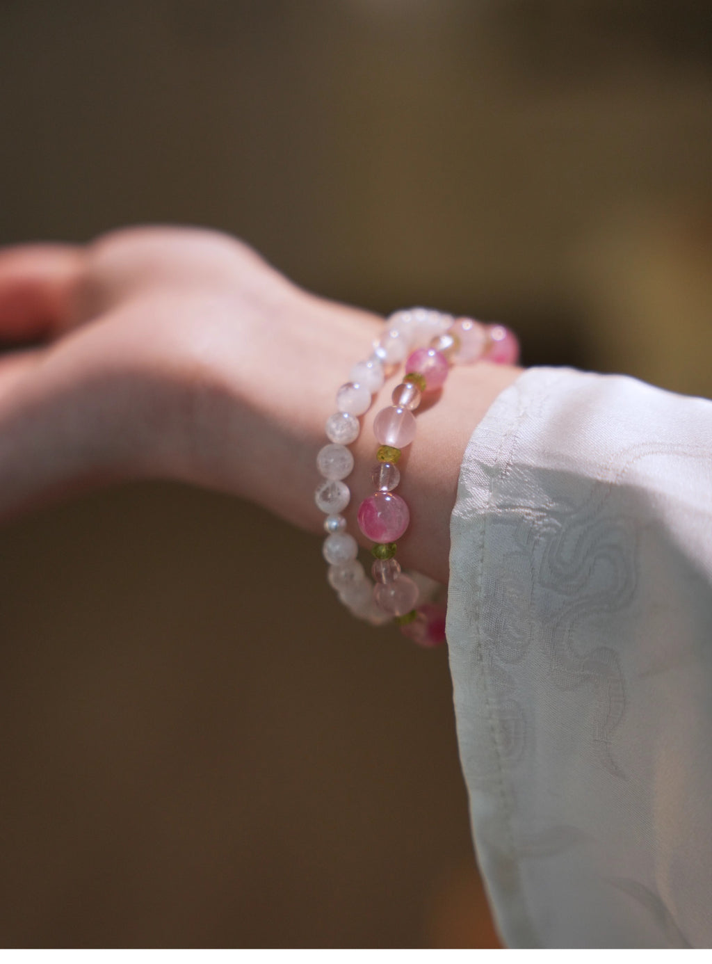 Xunhua New Chinese Style Bracelet Pink Crystal Peridot Bracelet for Women High-end Gift Natural Rose Quartz Bracelet