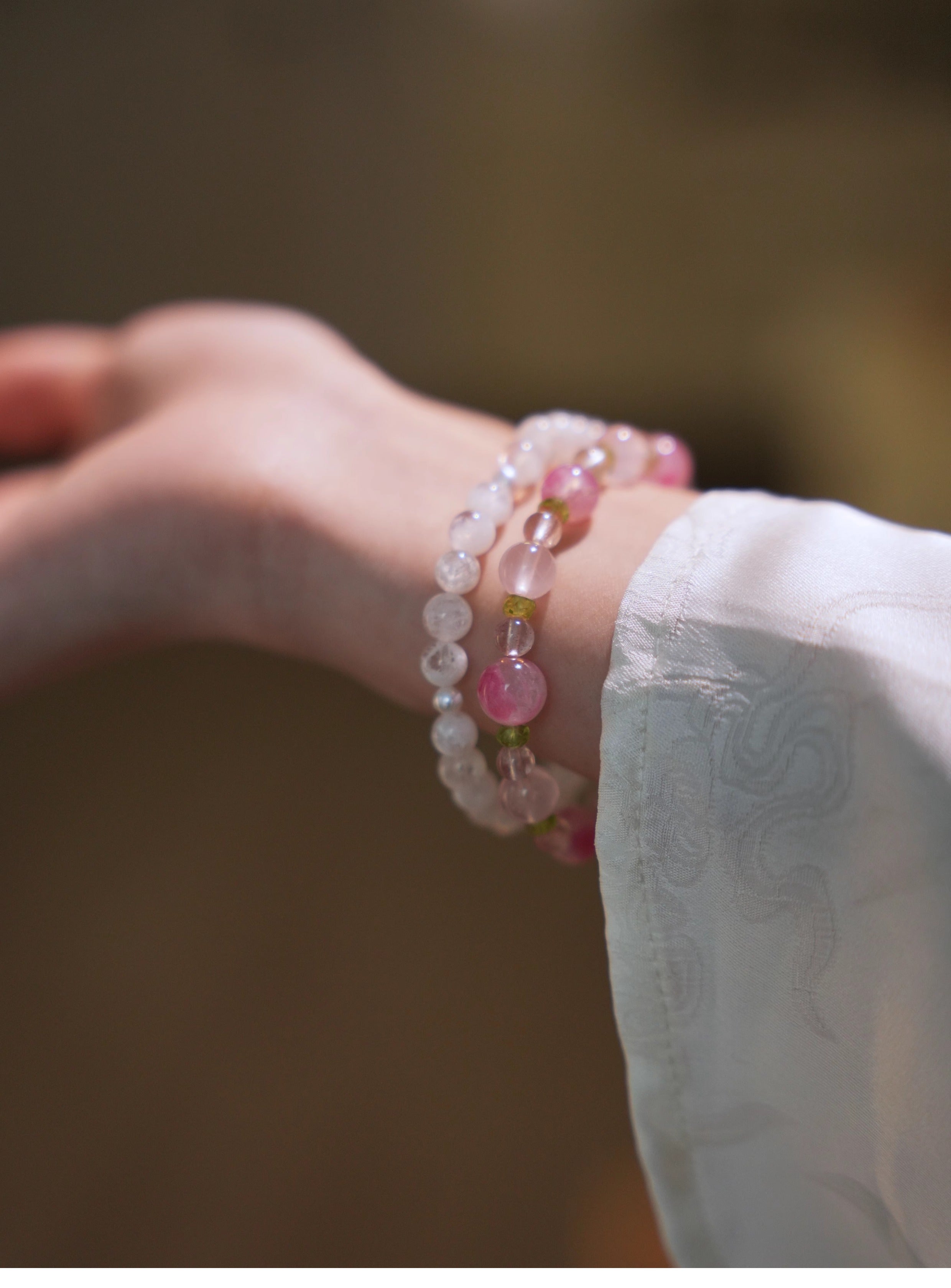 Xunhua New Chinese Style Bracelet Pink Crystal Peridot Bracelet for Women High-end Gift Natural Rose Quartz Bracelet