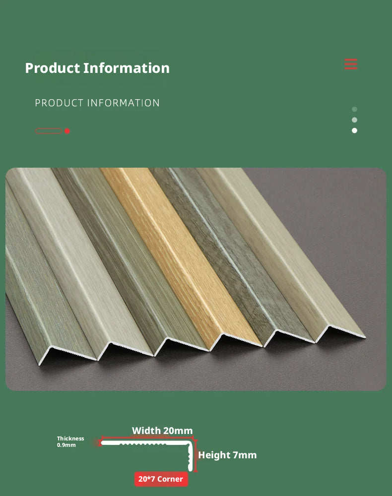 Aluminum alloy wood grain L Wooden flooring trim edge strip corner protector7Right-angle edge trim with buckle strips for threshold decoration